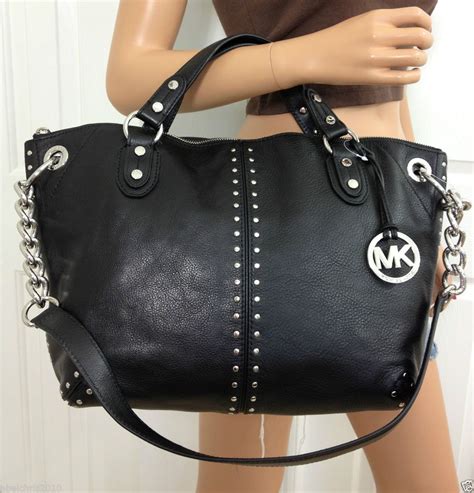 michael kors handbags black with silver hardware